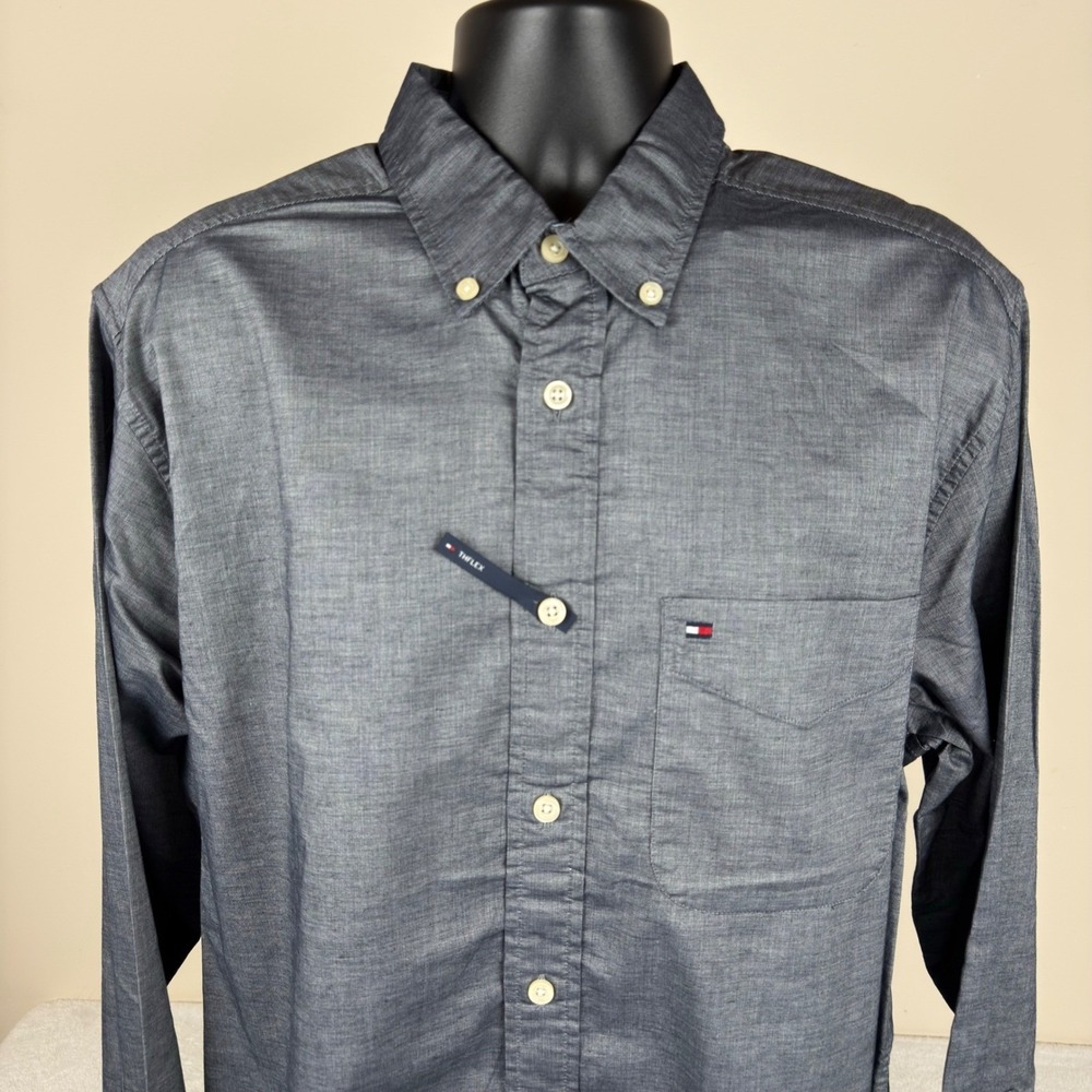 Tommy Hilfiger Mens‎ TH Flex Button Down Shirt Gray 5XLT Pocket Logo New $84.50
